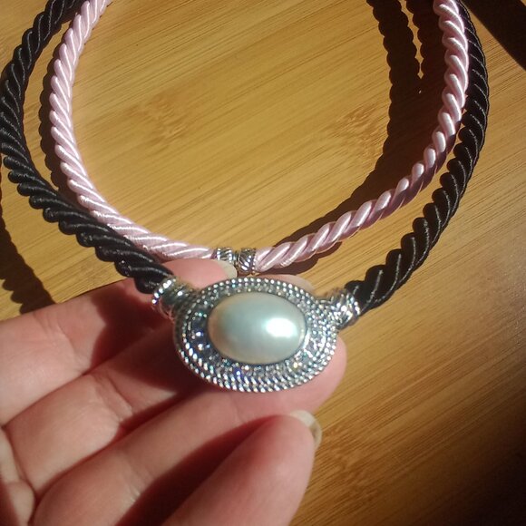 Judith Ripka Sterling Oval Cultured Mabe Pearl Enhancer 2 Cords Pink/ Black $510 - Picture 2 of 15